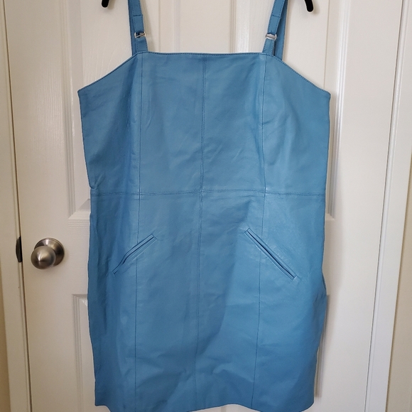 Newport News Blue Leather Mini Dress Women's Size 18 - Picture 2 of 9